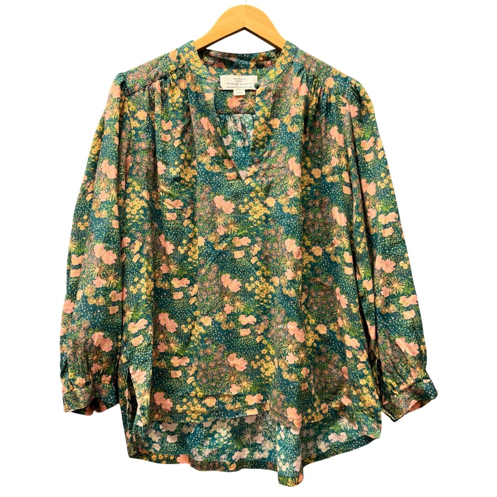 Birds of Paradis by Trovata Bailey Blouse Womens L Woodbine Floral Green Boho